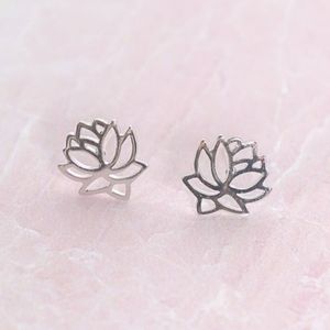 Sterling Silver Lotus Post-Back Stud Earrings ~ White Gold Dipped